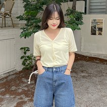 로미스토리 빅사이즈 베이직 세로결 브이넥 반팔 가디건