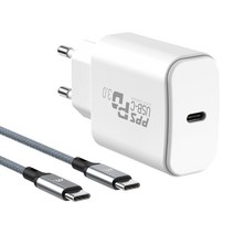 바나다 PD 3.0 PPS C타입 초고속 충전기 어댑터 25W + 메탈 고속 충전 케이블 60W 세트, 화이트, 1세트