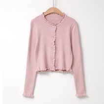 럽스 여성용 에프 프릴장식 라운드넥 니트 가디건