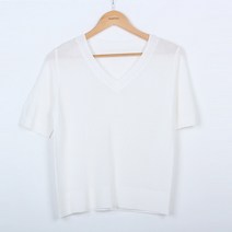 빼빼 여성용 린넨 브이넥 반팔 니트티셔츠