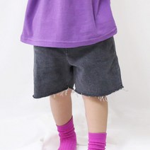 아이크레용 밑단컷팅 블랙데님 반바지