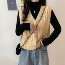 쏘앤영 꽈배기 브이넥 니트 조끼 가디건