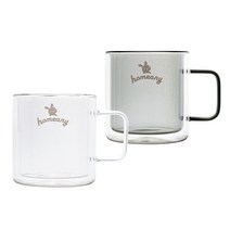 홈애니 컬러 이중 내열 유리컵 380ml, 화이트 + 투명, 그레이, 2개