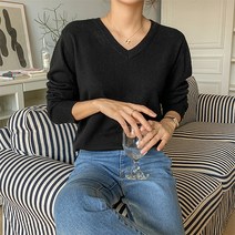 여성용 소프트 브이넥 니트 티셔츠