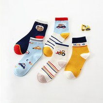 아이뿜 남아용 곰돌이 자동차 양말 5종 세트 E46