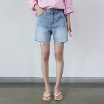 빼빼 여성용 밑단컷팅 워싱 4부 청반바지