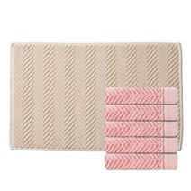 소프트터치 헤링본 세면타올 200g 40수 코마사 5p + 헤링본 발매트, 세면타올(베이비핑크), 발매트(베이지), 1세트