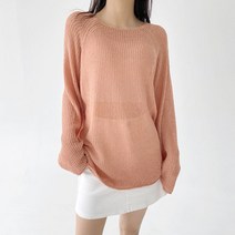 플랜데이 여성용 썸머 루즈핏 부클 라운드 입술넥 니트