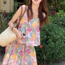 아이엠몽 여성용 이레인 플라워 프린팅 민소매 스커트 투피스