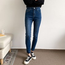 헤이진 여성용 속밴딩 스키니핏 데님 팬츠 J028