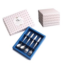 인스푼 엔젤하트 티스푼 2p + 포크 2p + 스티커 + 선물 포장 돌답례품 A 세트, 혼합색상, 10세트
