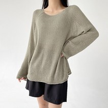 플랜데이 여성용 썸머 루즈핏 부클 라운드 입술넥 니트