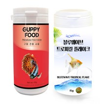 모스트펫 구피사료 43g + 블루 웨이브 트로피컬 플레이크 15g 세트, 1세트