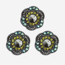 큐빅 보석 단추 벚꽃 21mm, 옐로우블랙, 3개