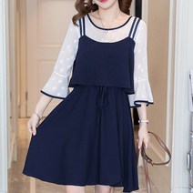 임산부 레이스 페이크 투피스 7부 소매 원피스