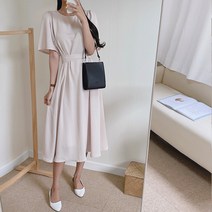 슈가펀 스티론 허리끈 플레어 롱 원피스