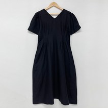 빼빼 여성용 브이넥 반팔 허리셔링 린넨 원피스