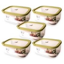 소담 직사각 밀폐용기 5호 그린 1300ml, 5개, 단품