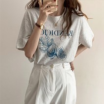 레몬소울 여성용 쿠쿠 프린팅 루즈핏 반팔티