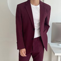 언탭트 남성용 여름 린넨 포켓 투버튼 블레이저 + 팬츠 수트 세트