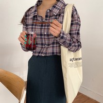 로렌하이 여성용 원더 체크 와이드넥 셔츠