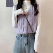쏘앤영 꽈배기 브이넥 니트 조끼 가디건