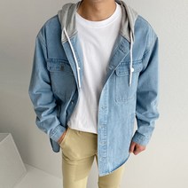 머시따 남성용 오버핏 워싱 후드 청재킷