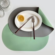에이드엘 캡슐 가죽 테이블매트 2p, 그레이 + 민트, W 428mm x D 280mm x 두께 1.8mm