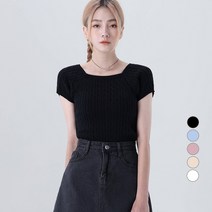 어썸어라운드 여성용 스퀘어넥 꽈배기 반팔 니트