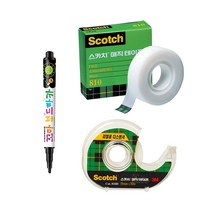 스카치 매직 테이프 디스펜서 810D 18mm x 30m + 리필 18mm x 15m + 꼬마 보드마카, 블랙(보드마카), 1세트