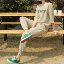 핑크시슬리 여성용 BE해피 반팔 조거 트레이닝 세트