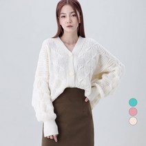 어썸어라운드 여성용 꽈배기 하찌 크롭 니트 가디건