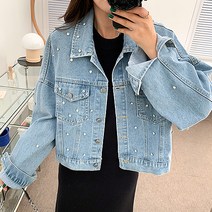 레몬소울 여성용 코코모 루즈핏 큐빅 데님자켓