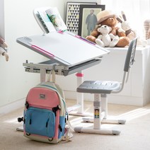 루나랩키즈 아동용 높이 각도 조절 꾸러기 책상 + 의자 세트, 핑크