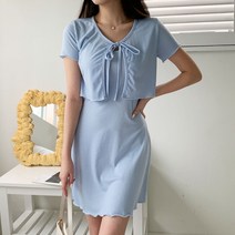 시크블랙 프로젠 미니끈 원피스 물결 반팔 가디건 세트 SET2112K26