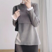 임산부 봄가을 출산외출복 레이스 카라소매 수유복