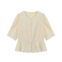 탱커스 라운드 퍼프 절개 블라우스