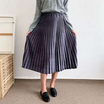 벨벳 주름 롱스커트