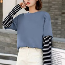 아베크 여성용 페이크 투피스 컬러 긴팔 티셔츠