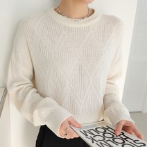 빼빼 여성용 다이아 세미크롭 라운드넥 니트티셔츠