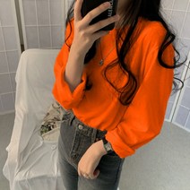 유토밸런오 여성용 라운드 무지 긴팔 티셔츠