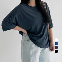 102102 여성용 빅사이즈 루즈핏 텐셀 반팔 티셔츠