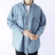 제제 남성용 오버핏 빅포켓 데님셔츠