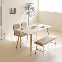 스칸디나 로이 세라믹 사각 4인용 식탁 1400 방문설치, 화이트 마블(상판)   골드(프레임)