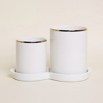 모던 도자기 골드라인 수저통 2구, 화이트, 1개
