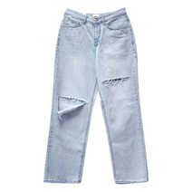 플레이즈 남성용 워싱 찢청 와이드 진