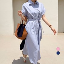 바블링브룩 여성용 스트라이프 스트랩 셔츠 반팔 롱 원피스