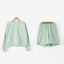 빼빼 여성용 자수 포인트 라운드넥 맨투맨 + 트레이닝 반바지 세트