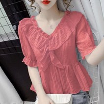 안다로미 로즈하프릴 블라우스