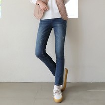 빼빼 여성용 슬림 일자 본딩기모 데님 청바지